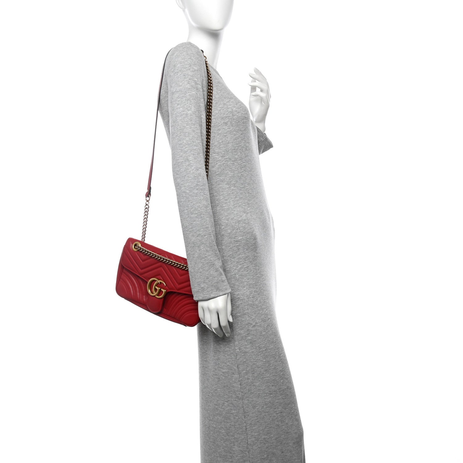 Calfskin Matelasse Small GG Marmont Shoulder Bag Hibiscus Red