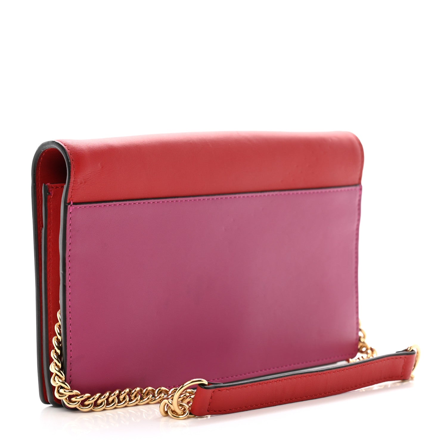 Moon Calfskin Chain Wallet Hibiscus Red New Rosette