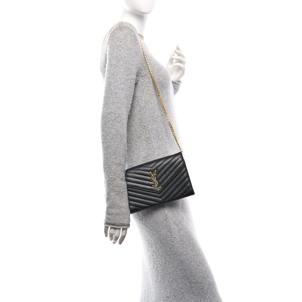 Grain De Poudre Matelasse Chevron Monogram Chain Wallet Black