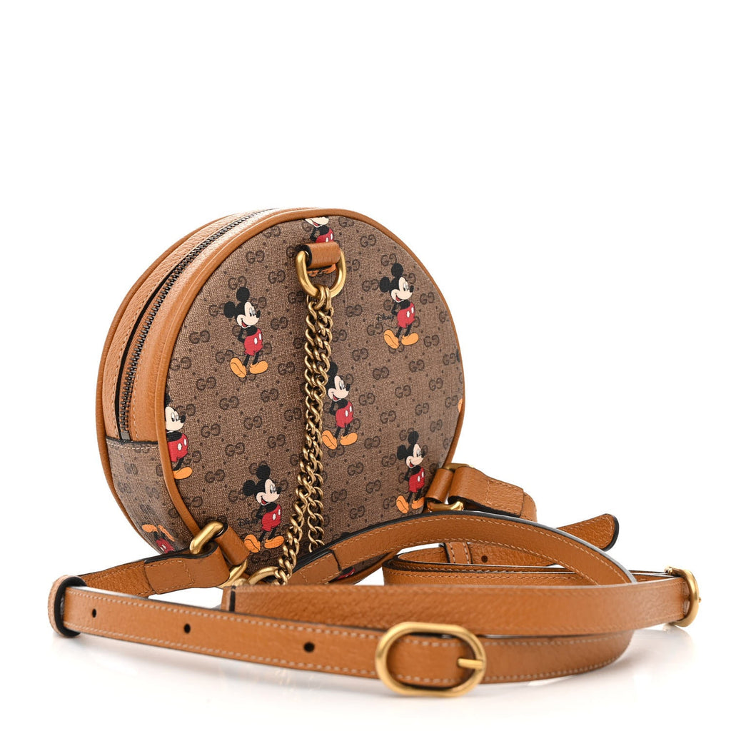 X DISNEY Mini Vintage GG Supreme Monogram Mickey Mouse Round Backpack Beige Vintage Sun Oil