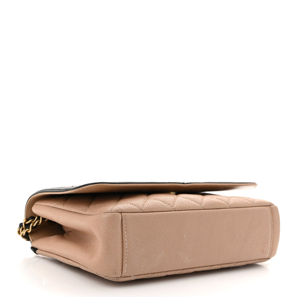 Caviar Quilted Small CC Filigree Flap Beige Black