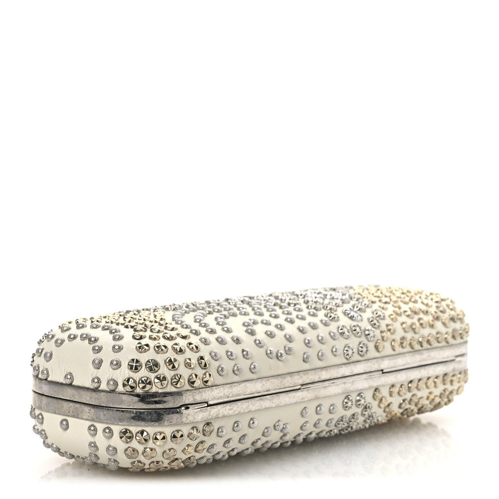 Nappa Studded Twin Skull Box Clutch Ivory
