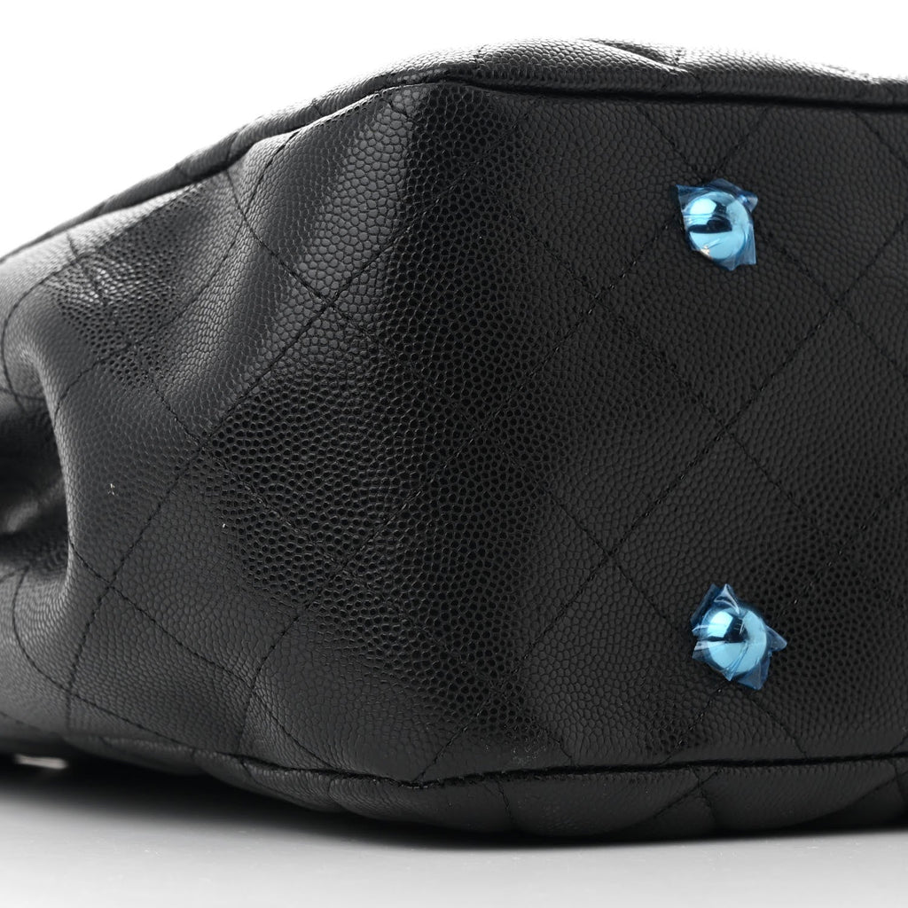 Caviar Quilted Large Shopping Tote Black