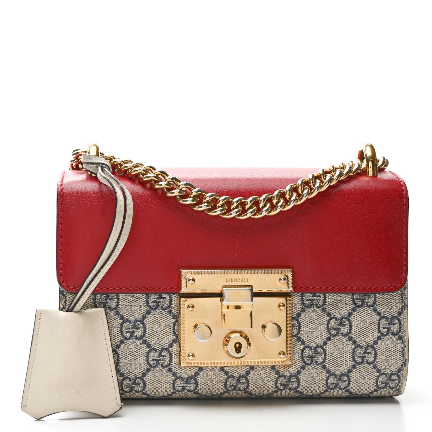 GG Supreme Monogram Moon Calfskin Small Padlock Shoulder Bag Beige Blue Hibiscus Red Mystic White