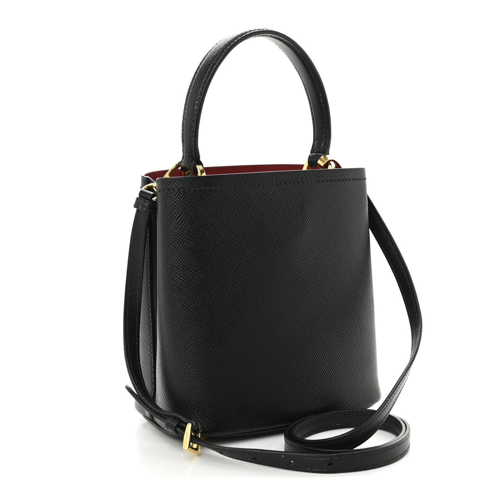 Saffiano Cuir Small Panier Bucket Bag Black Fuoco