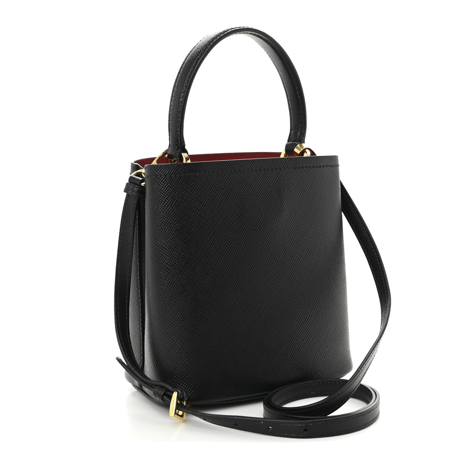 Saffiano Cuir Small Panier Bucket Bag Black Fuoco
