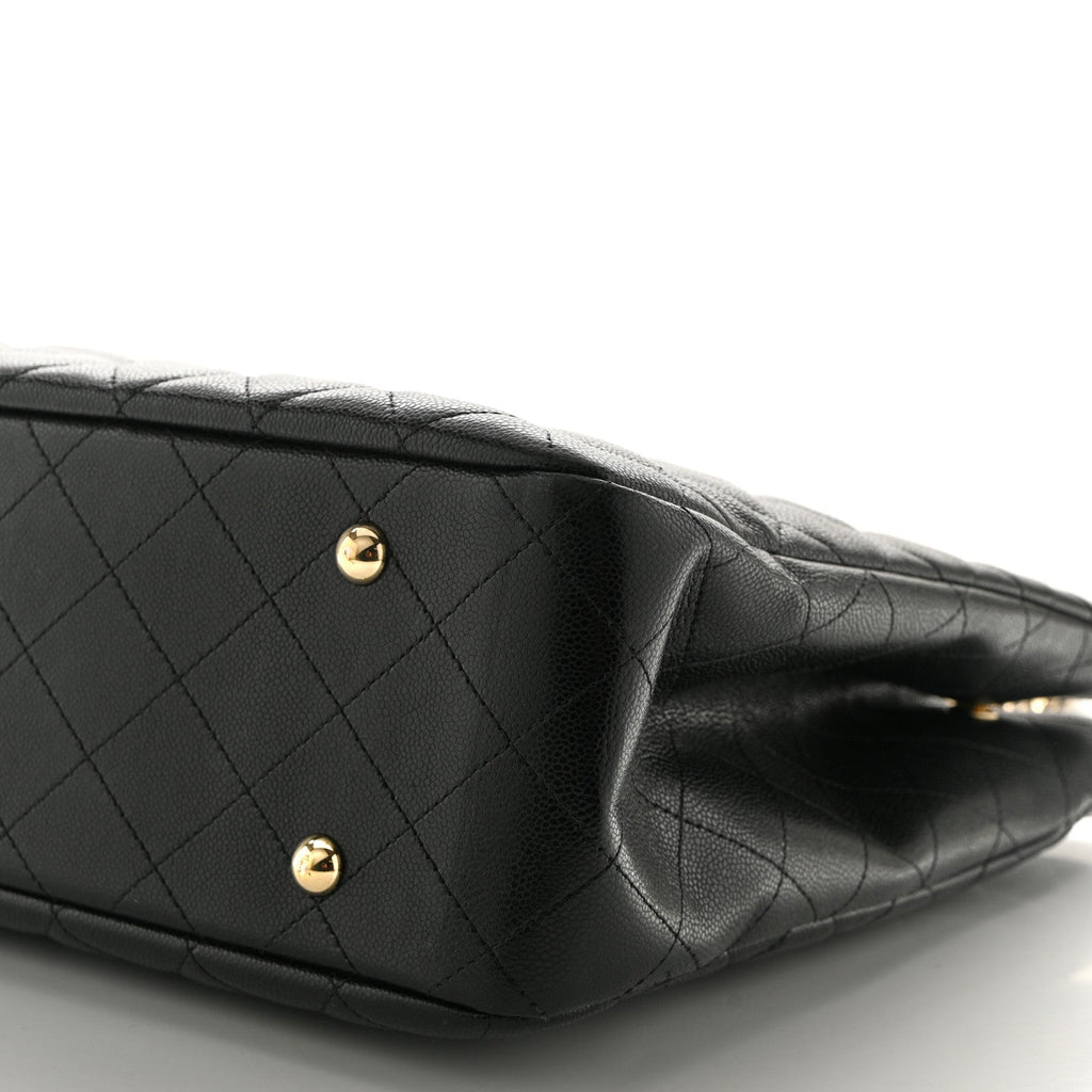 Caviar Quilted Large Shopping Tote Black