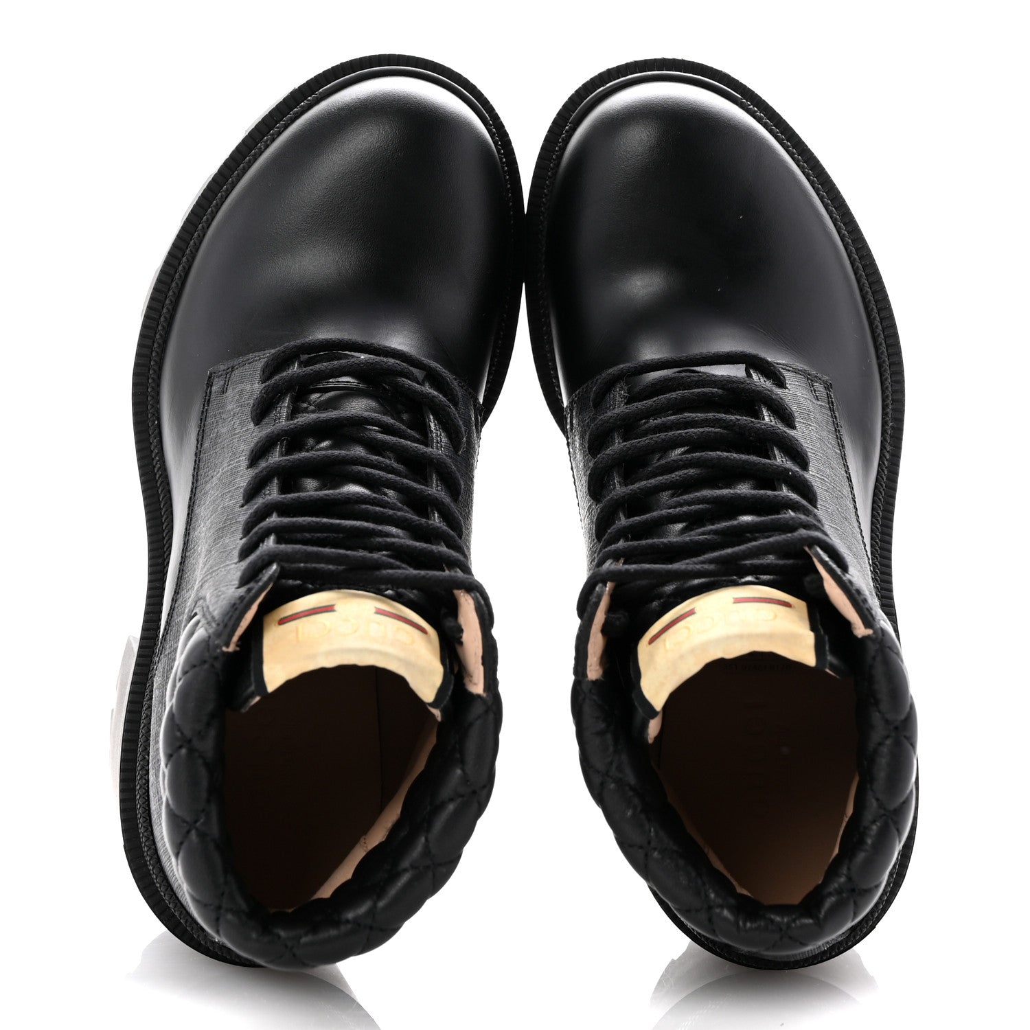 Apollo Calfskin GG Supreme Nappa Samoa Quilted Lace Up Ankle Boots 35 Black