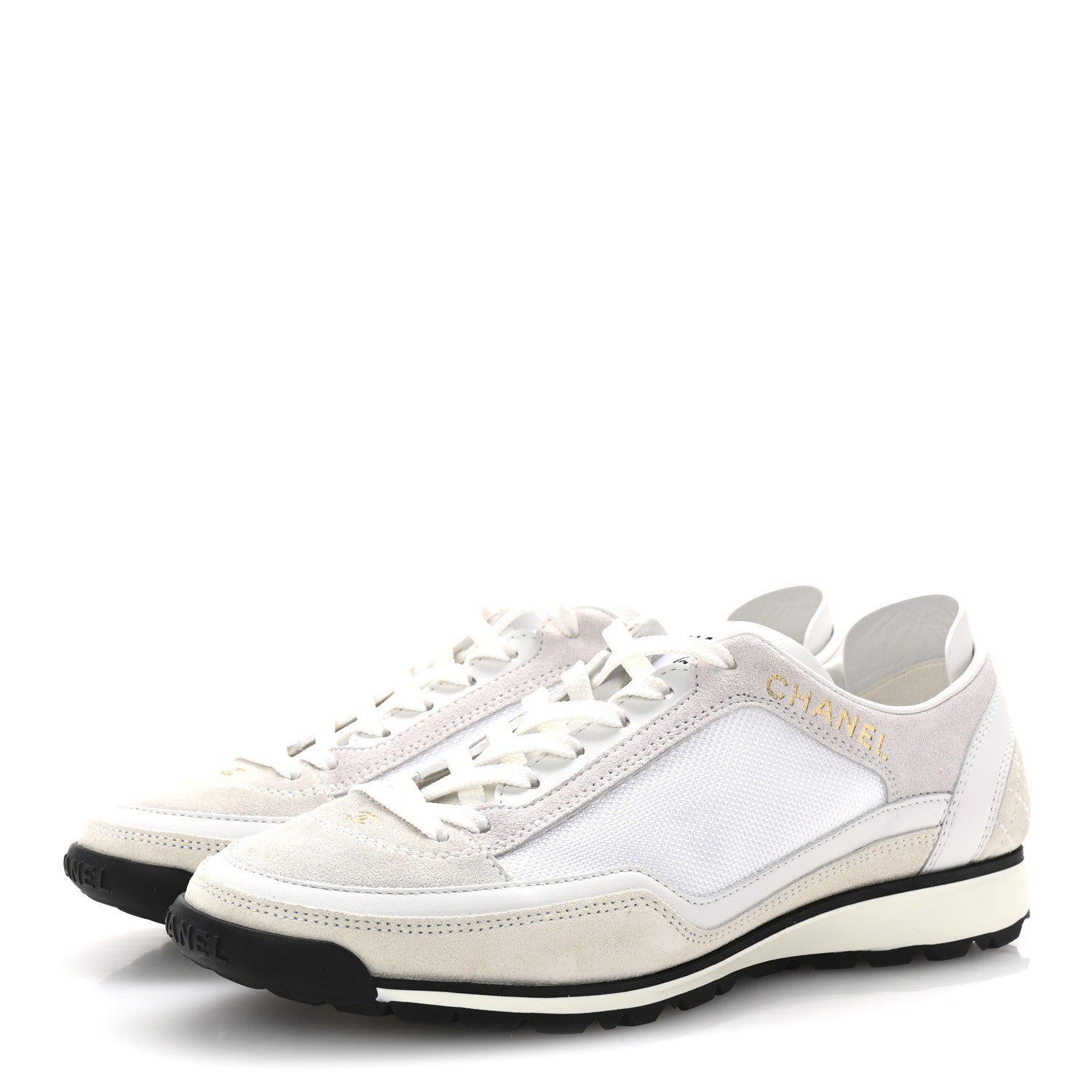 Suede Calfskin Fabric CC Sneakers 36 Light Pink White