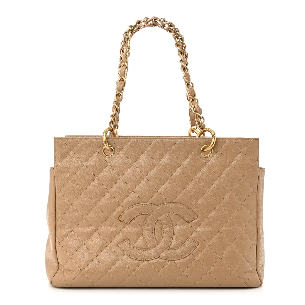 Caviar Quilted Grand Shopping Tote GTT Beige