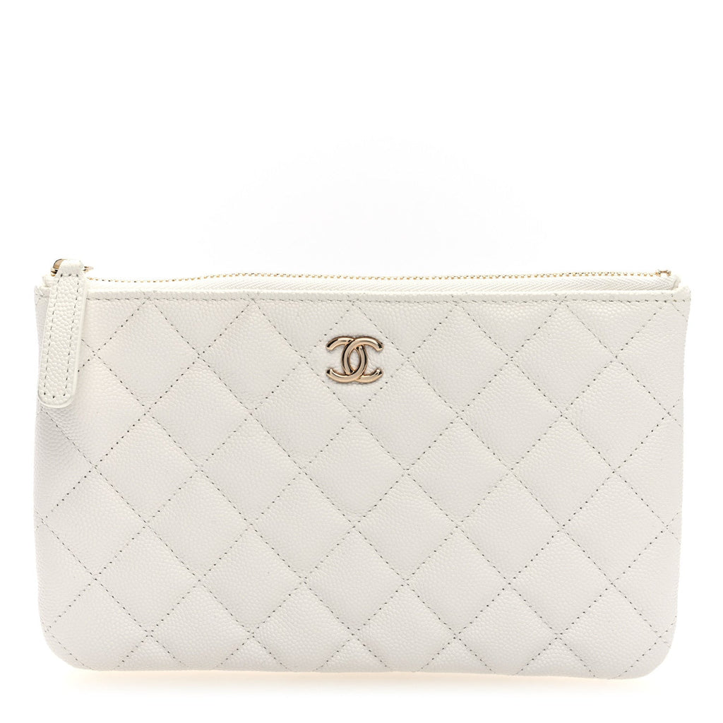 Caviar Quilted Cosmetic Case White