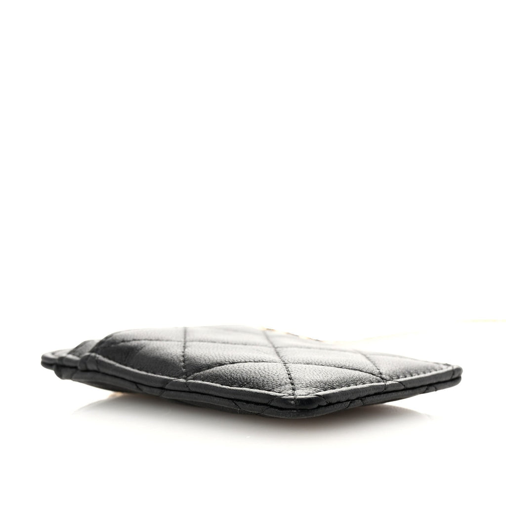 Lambskin Quilted  Holder On Chain Black