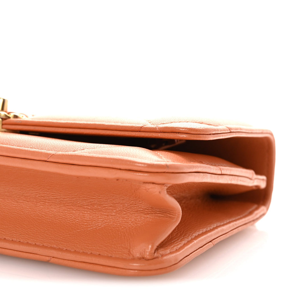 Lambskin Quilted Chanel 19 Wallet On Chain WOC Orange