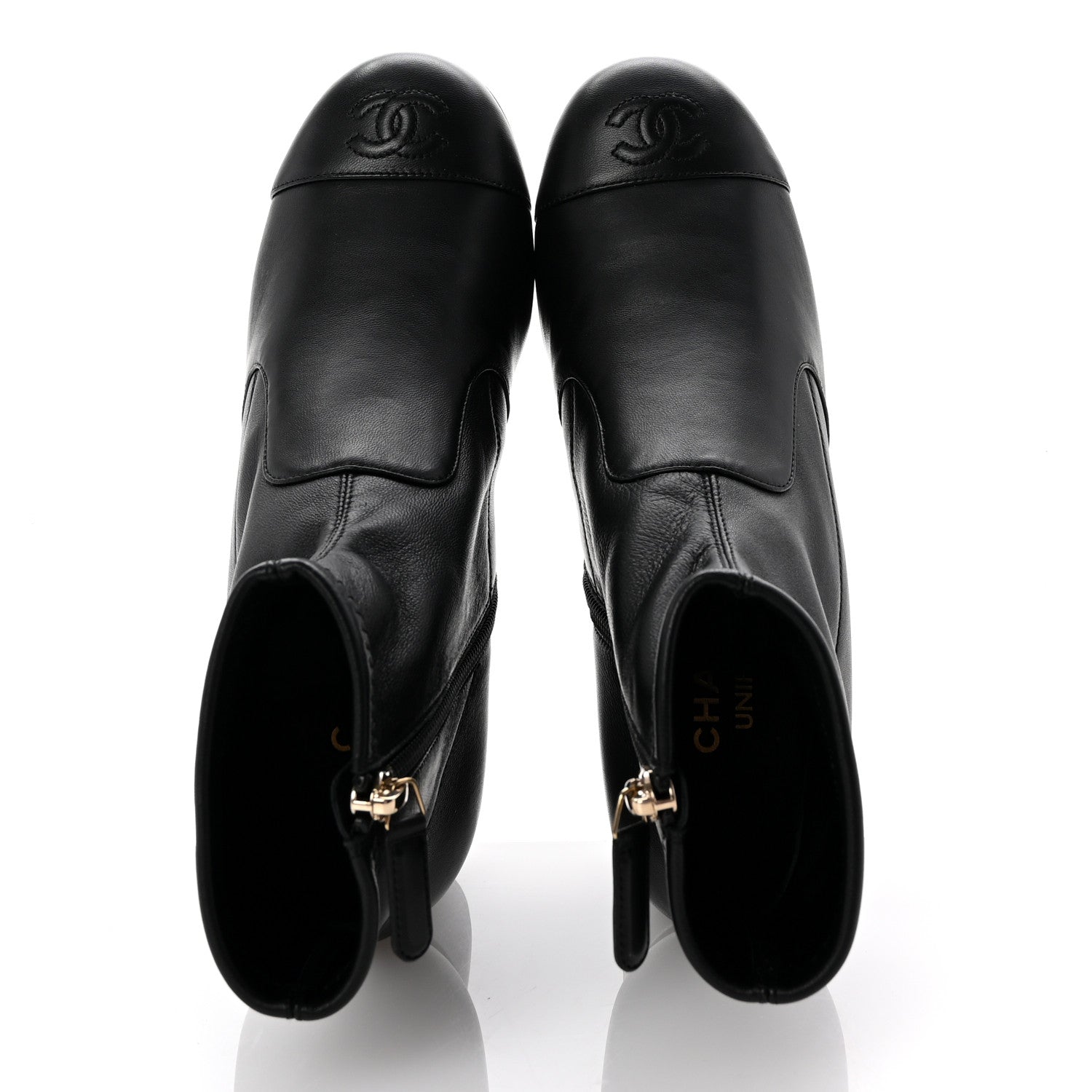 Stretch Lambskin Cap Toe CC Short Boots 37.5 Black