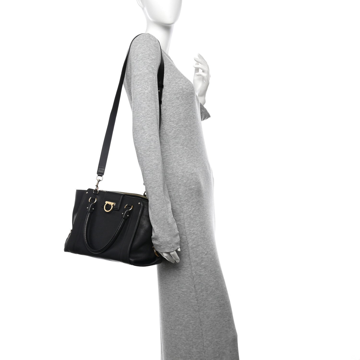 Calfskin Trifolio Shopping Tote Black