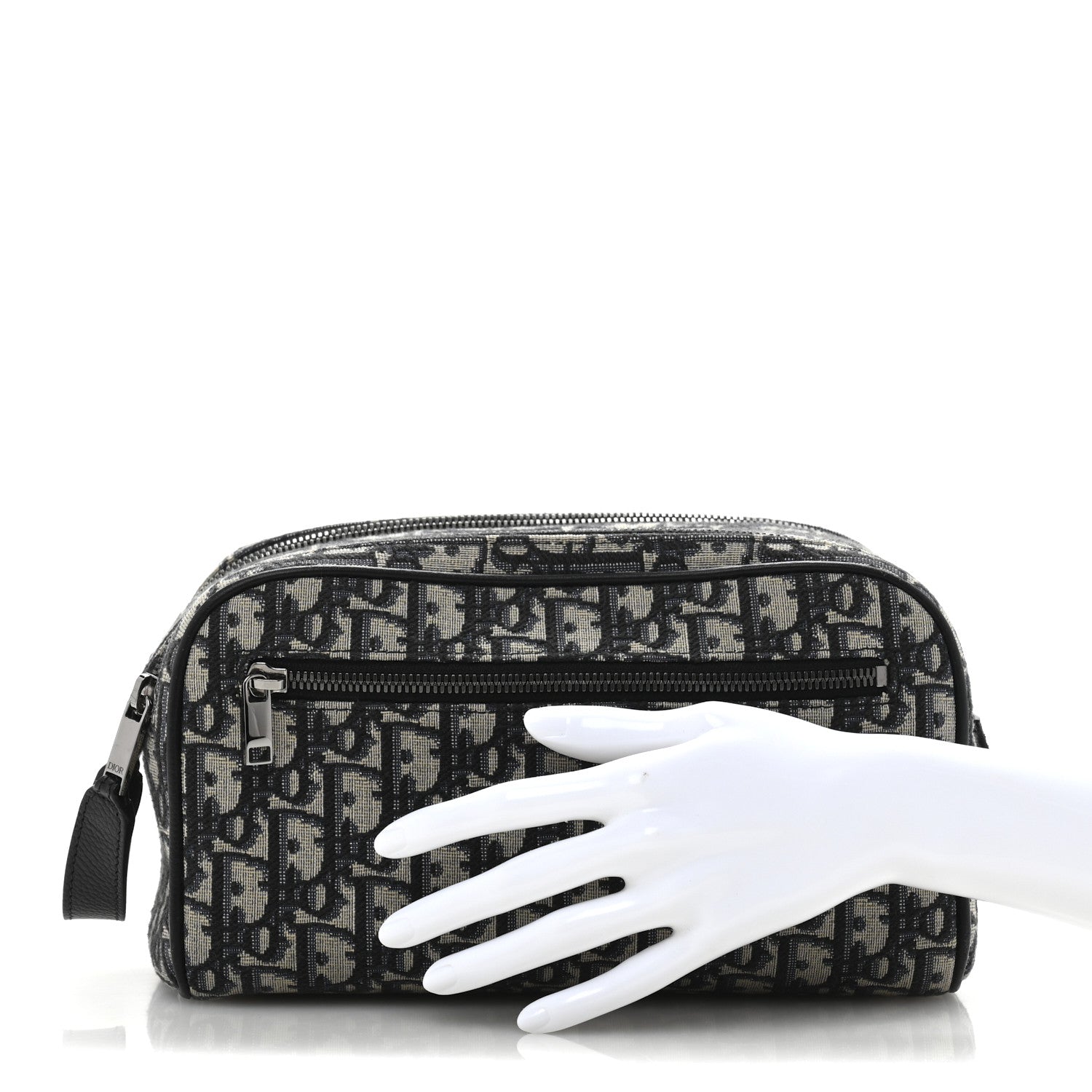 Oblique Jacquard Grained Calfskin Toiletry Bag Blue Black