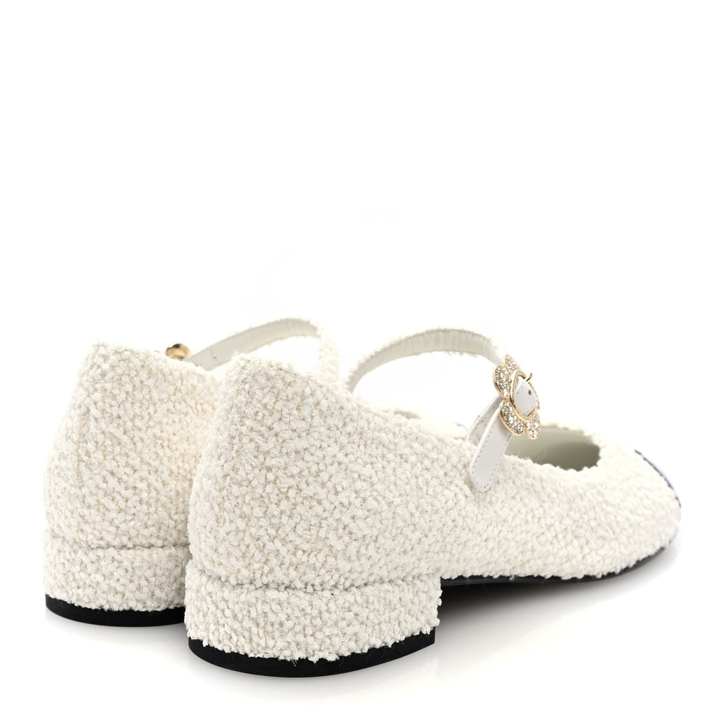 Tweed Patent Mary Jane Flats 39.5 White Black