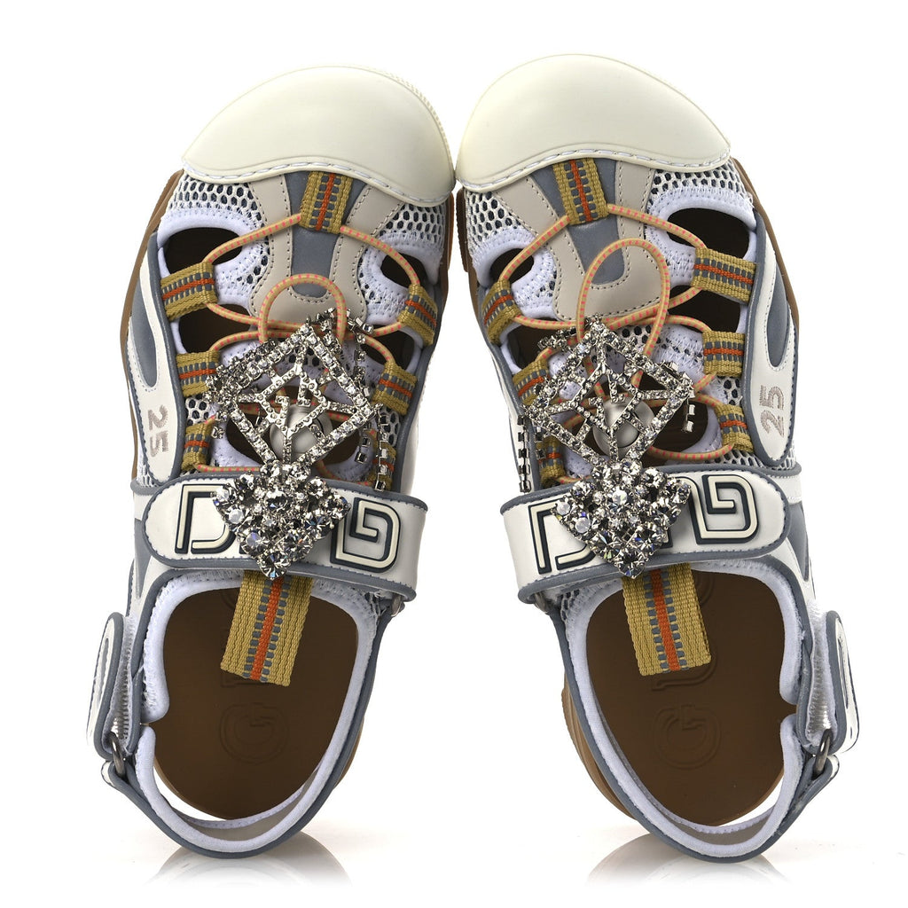 Mesh Fabric Tinsel Sport Sandals 37 White Silver