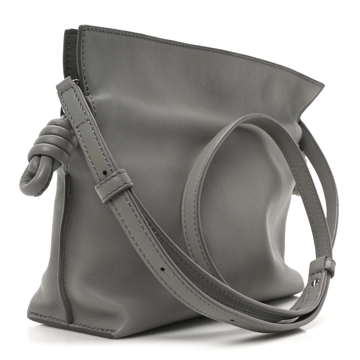 Calfskin Mini Flamenco Knot Clutch Pearl Grey