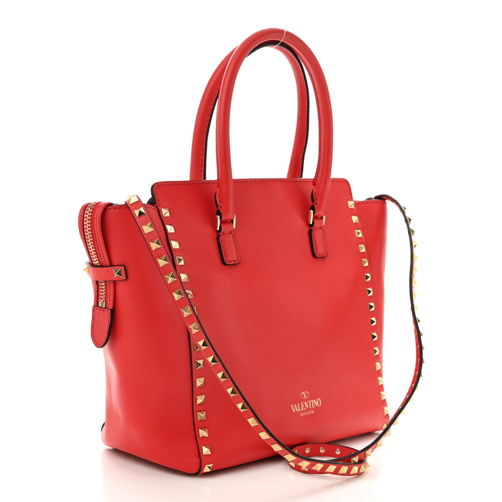 Vitello Rockstud Double Handle Tote Deep Orange