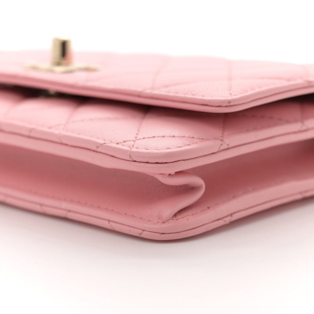 Lambskin Quilted Trendy CC Wallet On Chain WOC Pink