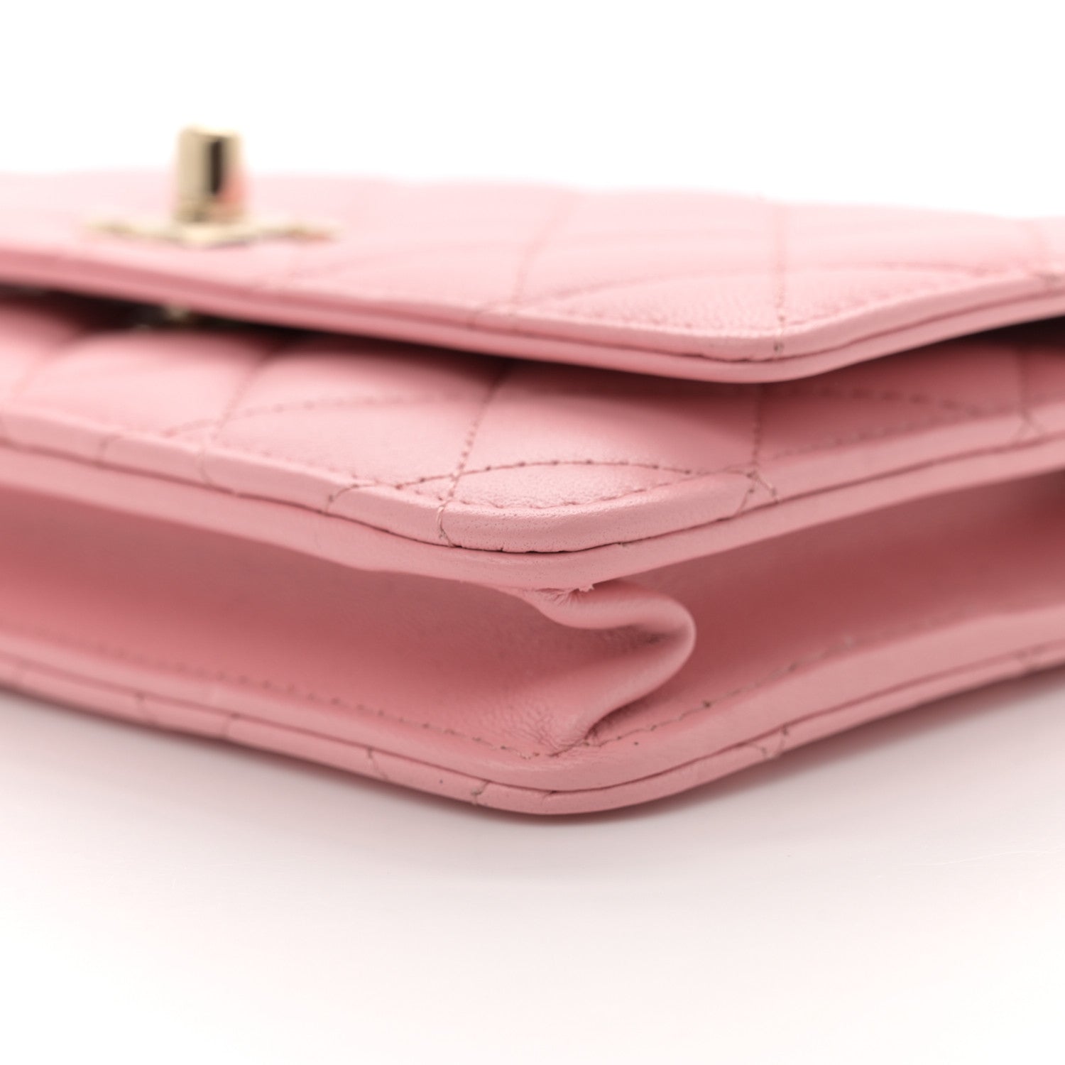 Lambskin Quilted Trendy CC Wallet On Chain WOC Pink