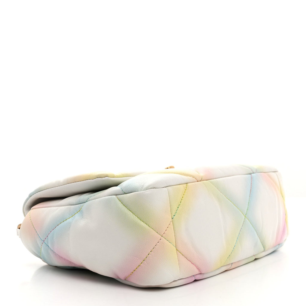 Printed Goatskin Quilted Medium Chanel 19 Flap White Multicolor