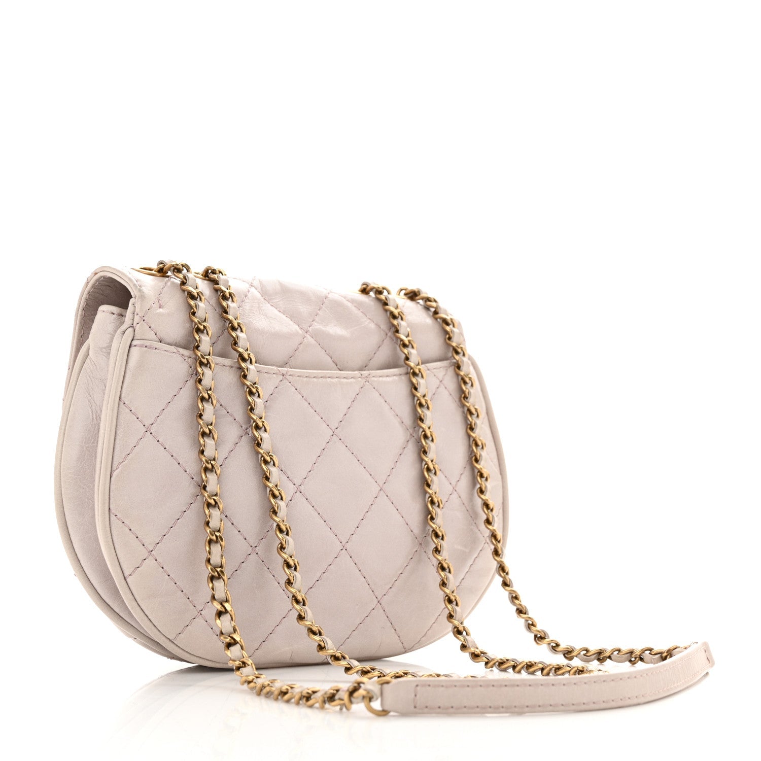 Glazed Calfskin Quilted Medium Bubble CC Flap Light Pink