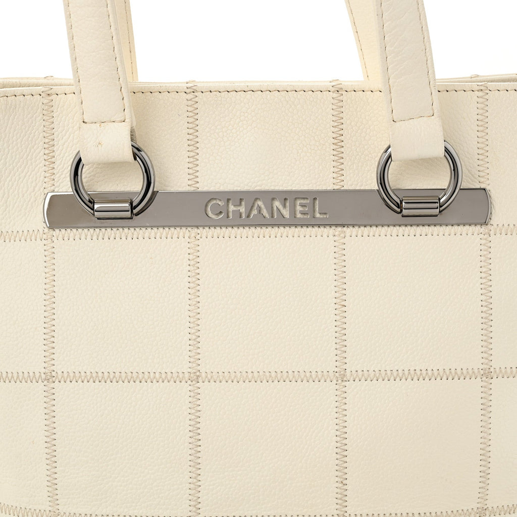 Caviar Square Stitched Tote White