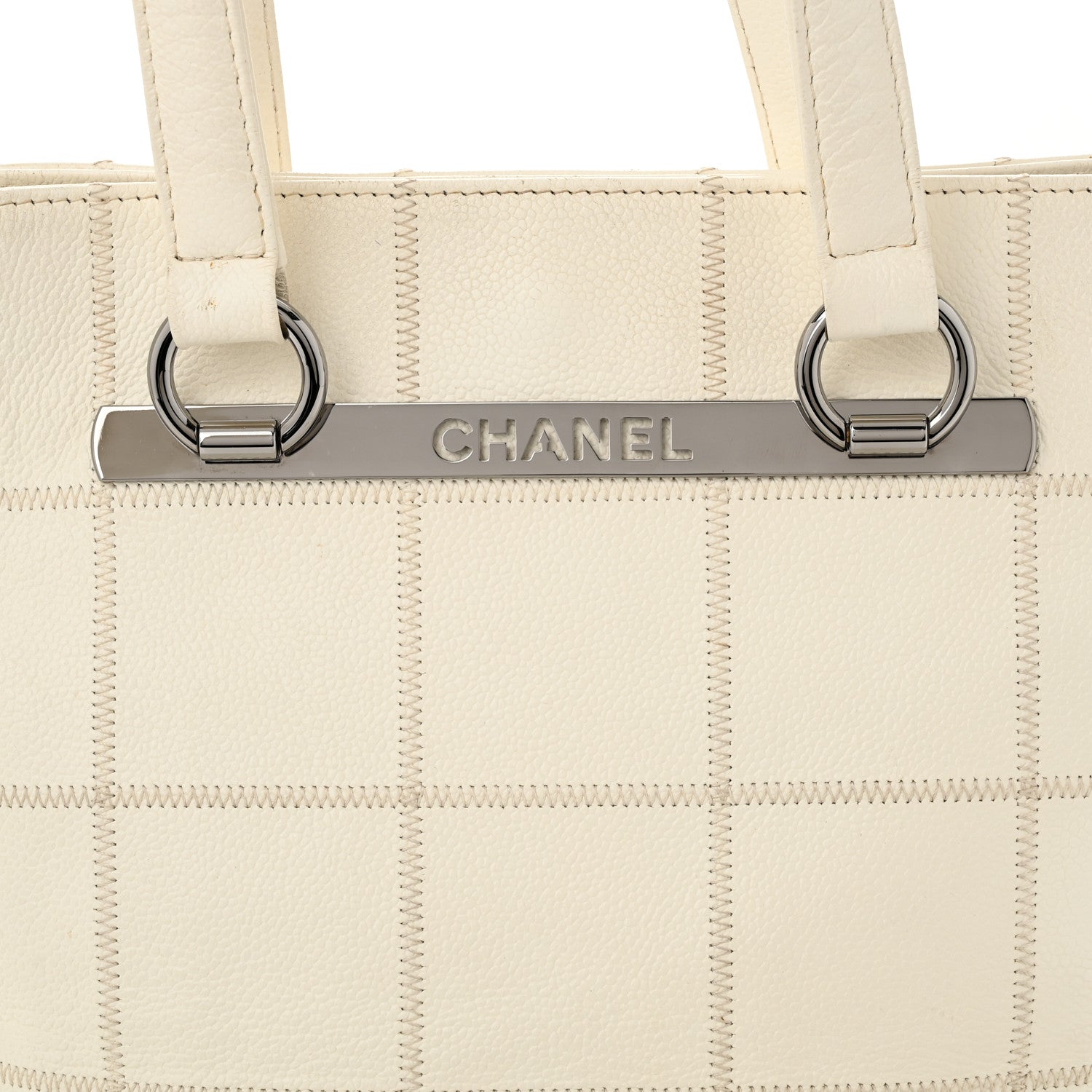 Caviar Square Stitched Tote White