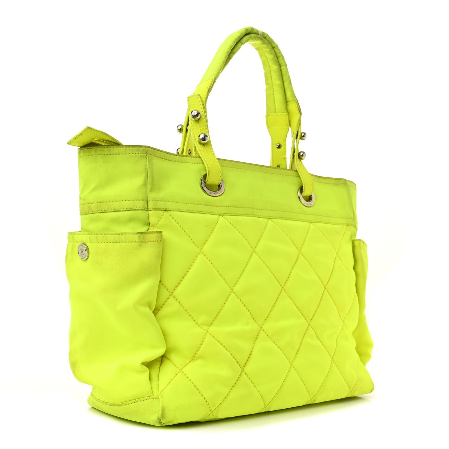 Coated Canvas Quilted Large Paris Biarritz Tote Neon Yellow
