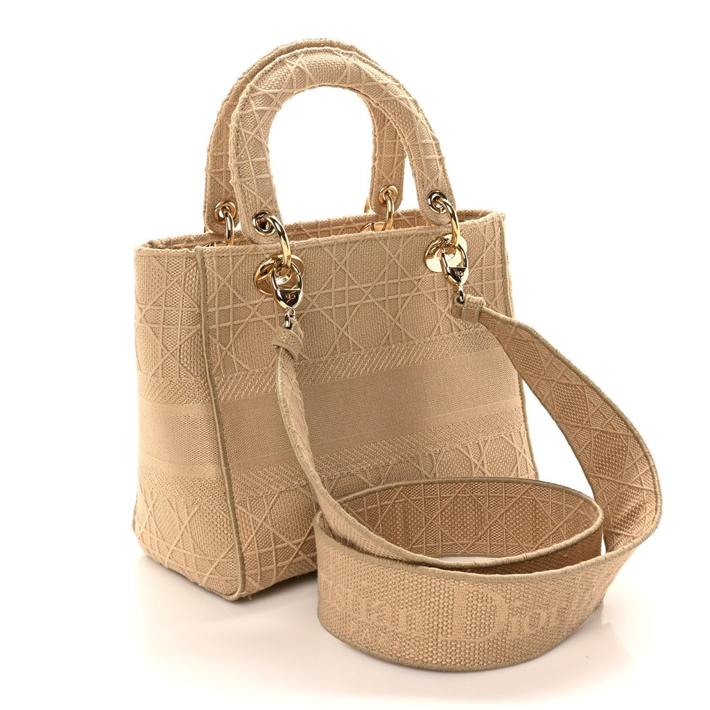 Canvas Embroidered Medium Lady D-Lite Beige
