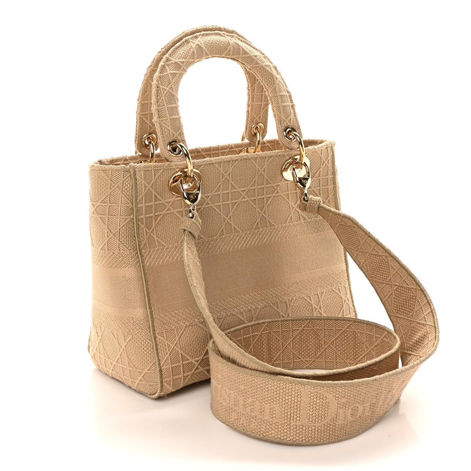 Canvas Embroidered Medium Lady D-Lite Beige