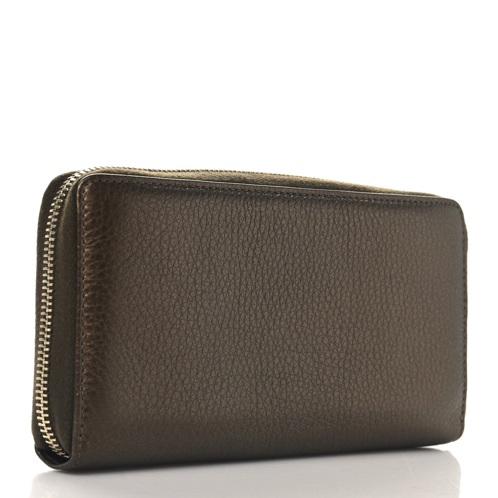 Metallic Calfskin Bamboo Tassel Zip Around Wallet Bronze