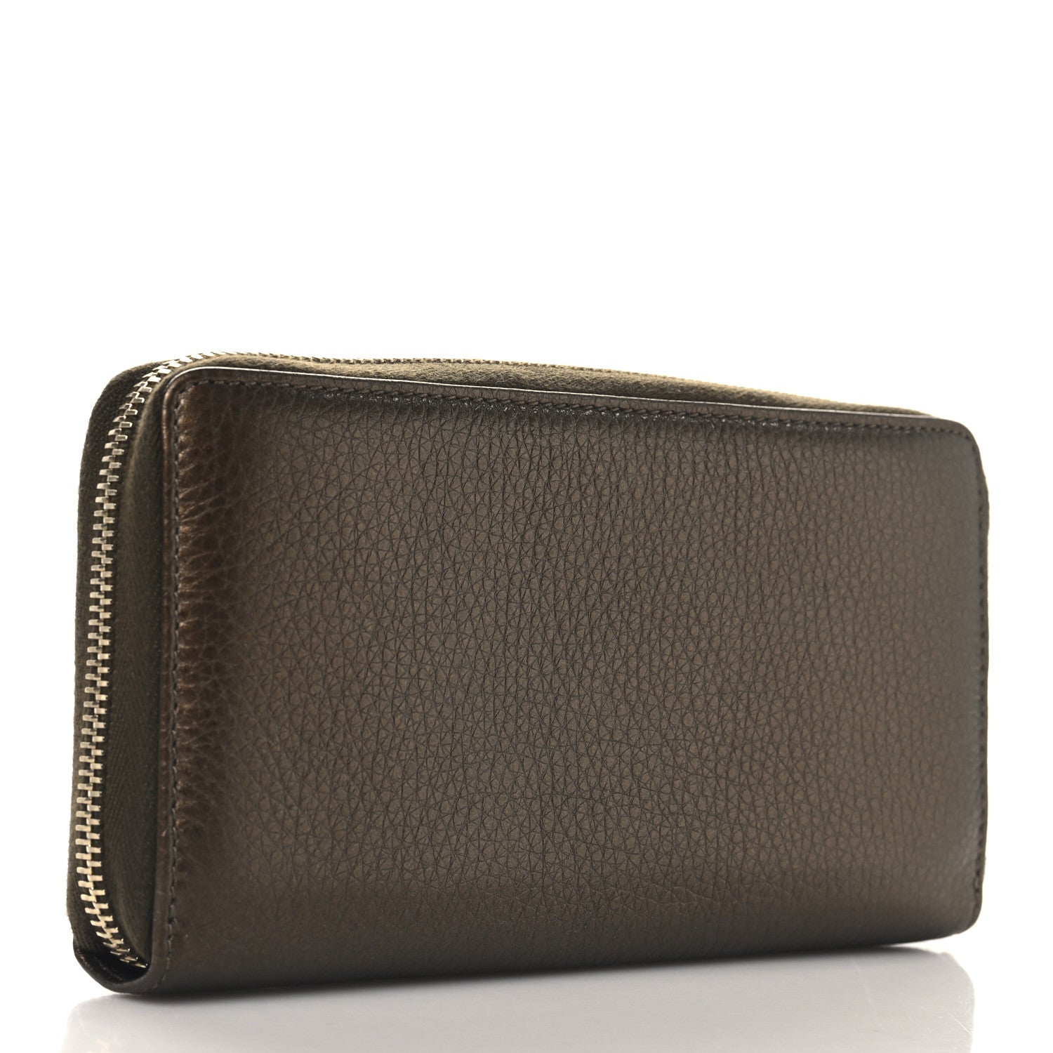 Metallic Calfskin Bamboo Tassel Zip Around Wallet Bronze