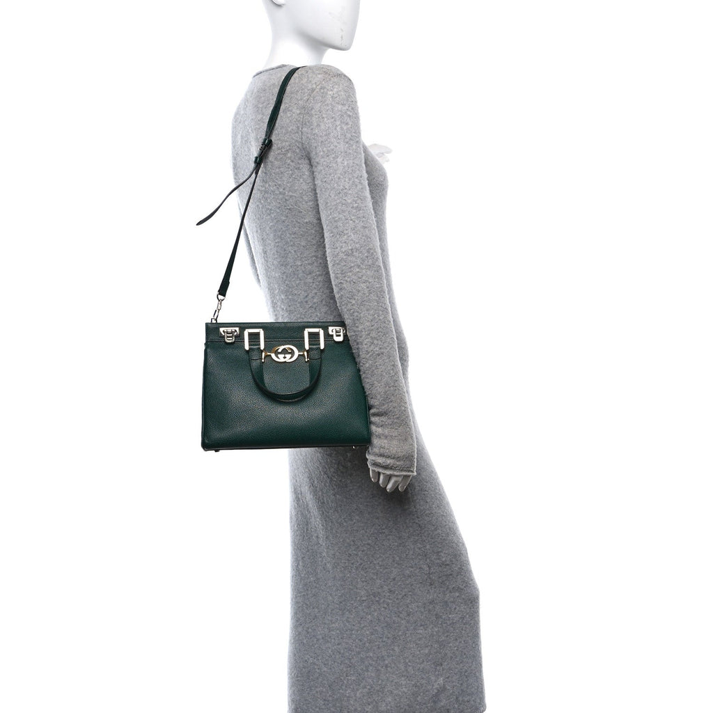 Grainy Calfskin Small Zumi Top Handle Bag Vintage Green