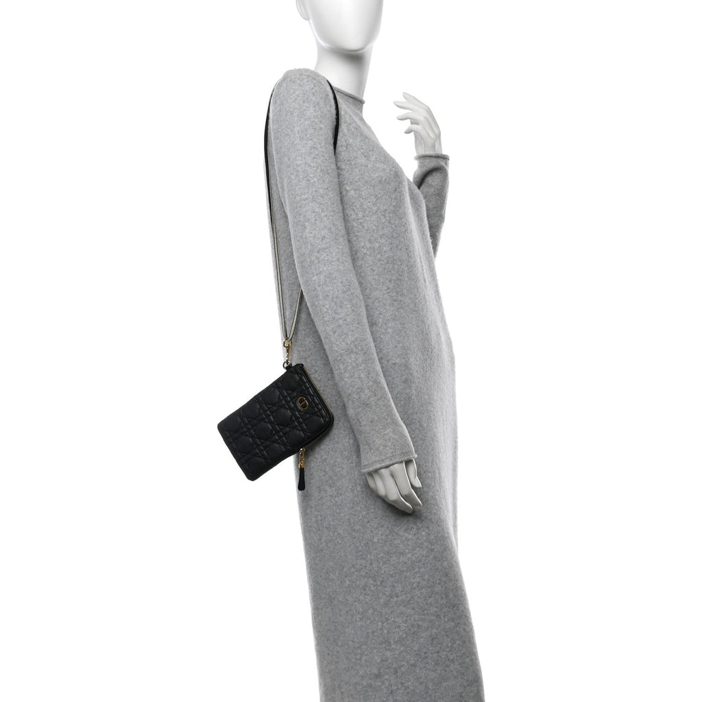 Supple Calfskin Cannage Caro Multifunctional Pouch Black