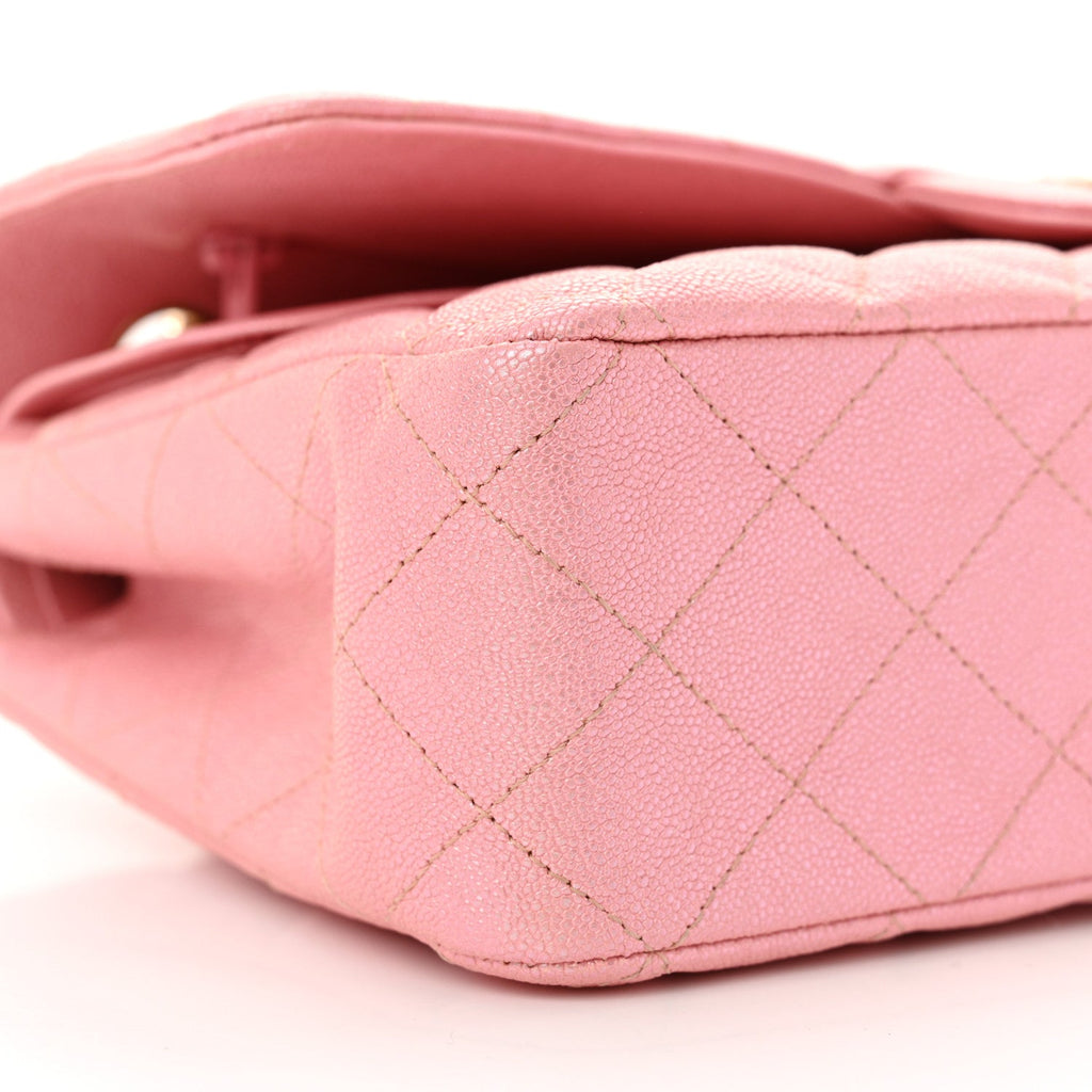 Iridescent Caviar Quilted Medium Double Flap Rose Pink