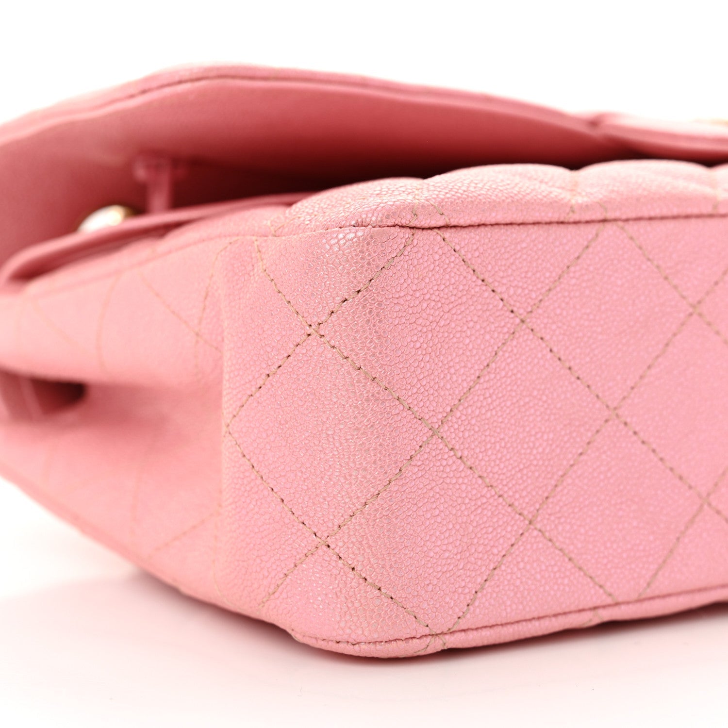 Iridescent Caviar Quilted Medium Double Flap Rose Pink