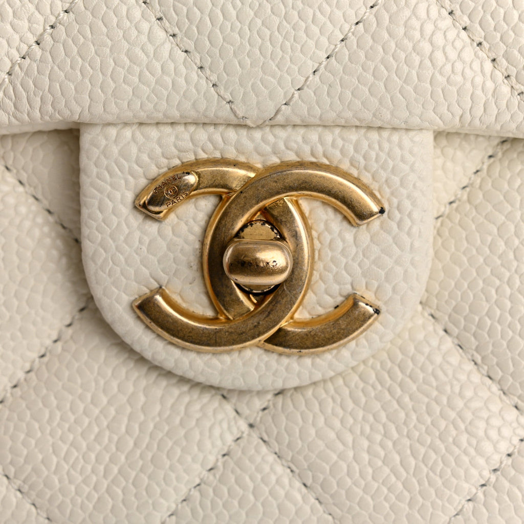 Caviar Quilted Mini Chain Soul Flap White