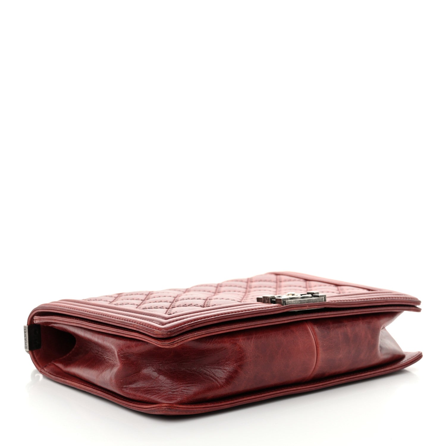 Calfskin Quilted Double Stitch Large Boy Flap Burgundy