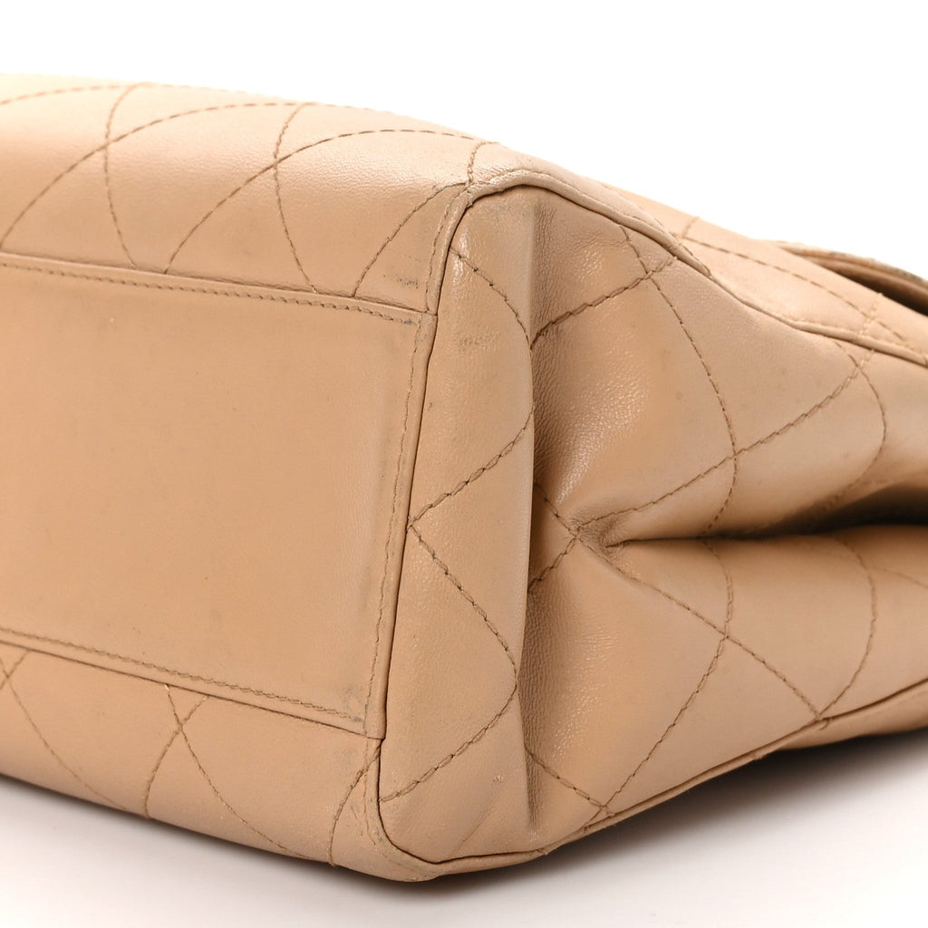Caviar Stitched Shoulder Flap Bag Beige