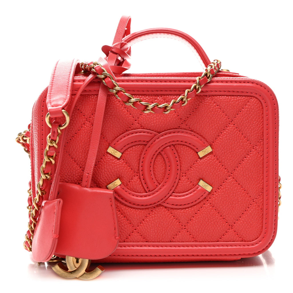 Caviar Quilted Small CC Filigree Vanity Case Coral