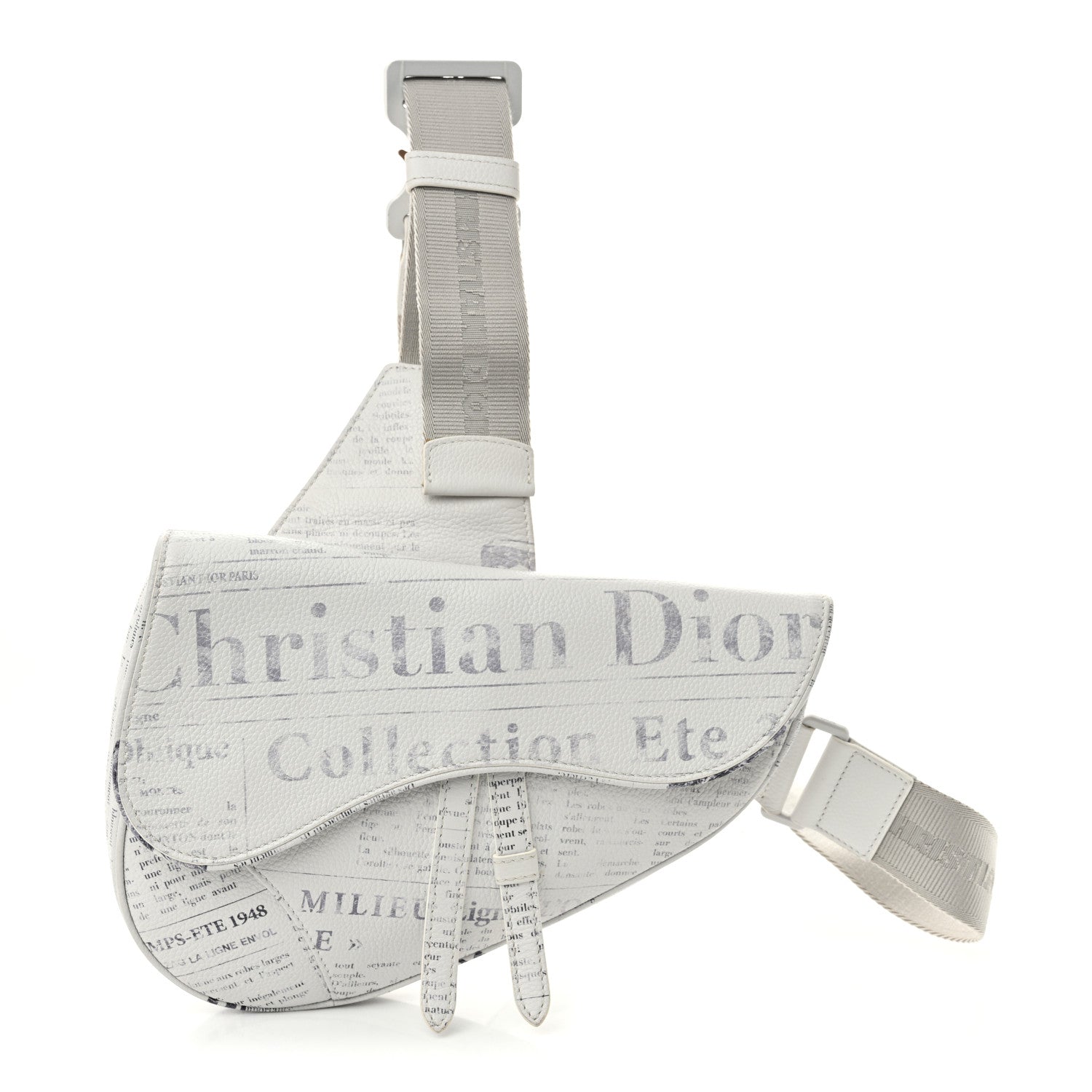 X DANIEL ARSHAM Grained Calfskin Newspaper Print Saddle Bag White