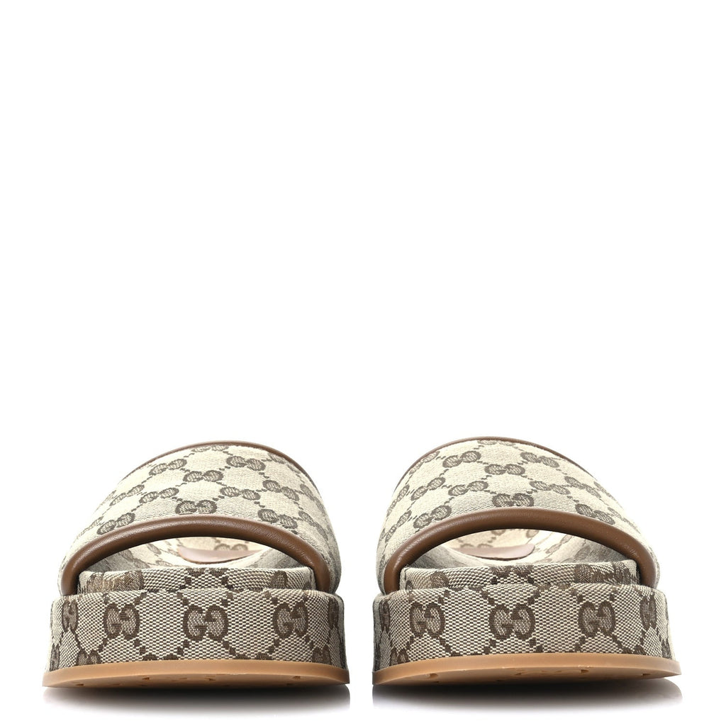 Original GG Canvas Monogram Womens GG Platform Sandals 38 Beige Dark Brown