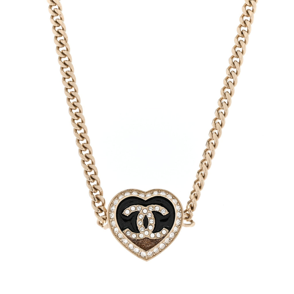 Resin Crystal Glitter CC Heart Choker Necklace Black Gold