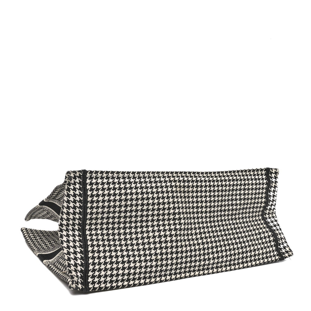 Canvas Houndstooth Embroidered Large Book Tote Black White