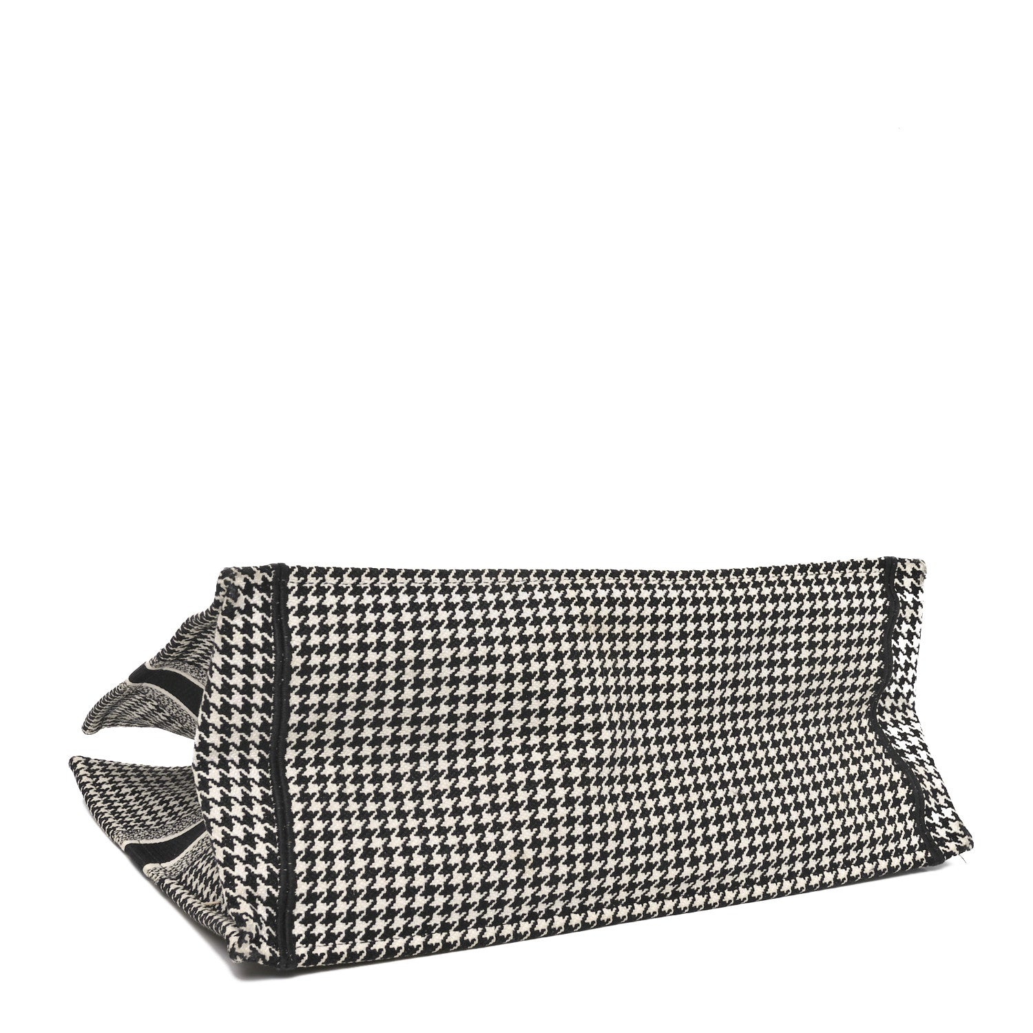 Canvas Houndstooth Embroidered Large Book Tote Black White