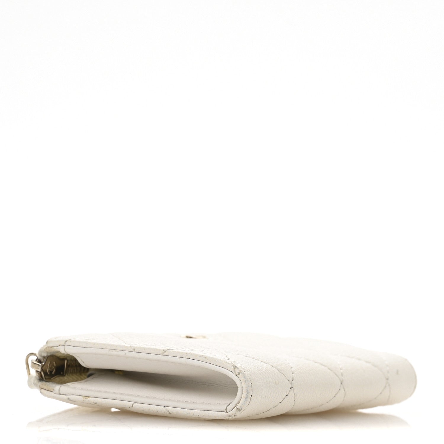 Caviar Quilted Zipped Key Holder Case White
