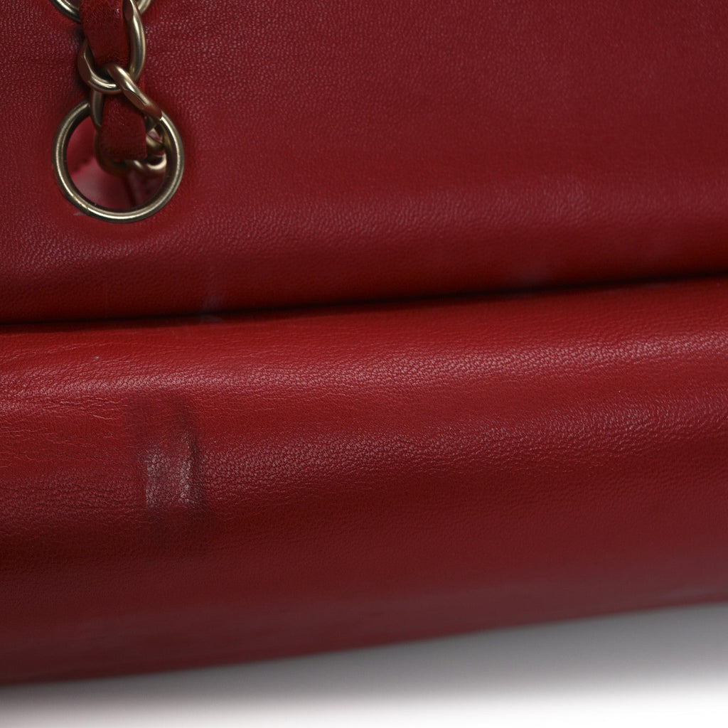 Lambskin Quilted Medium Double Flap Red
